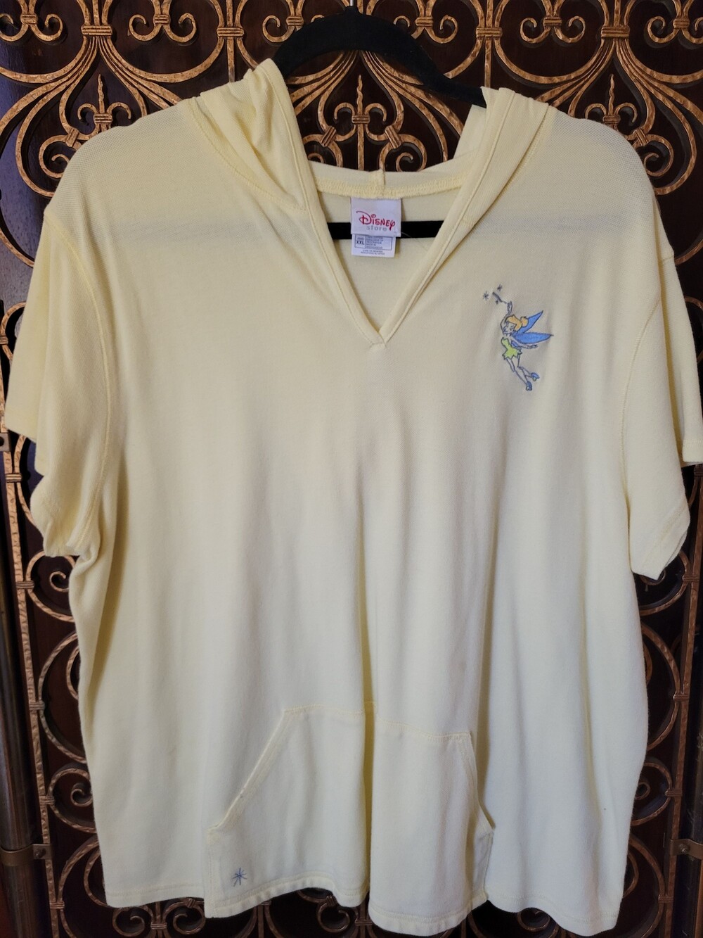 Vintage 90s/Y2K Disney Store Tinker Bell Hoodie XXL Yellow Cotton Blend Short Sl